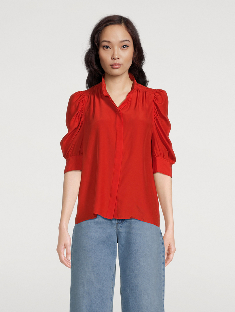 FRAME Gillian Puff-Sleeve Silk Blouse | Holt Renfrew