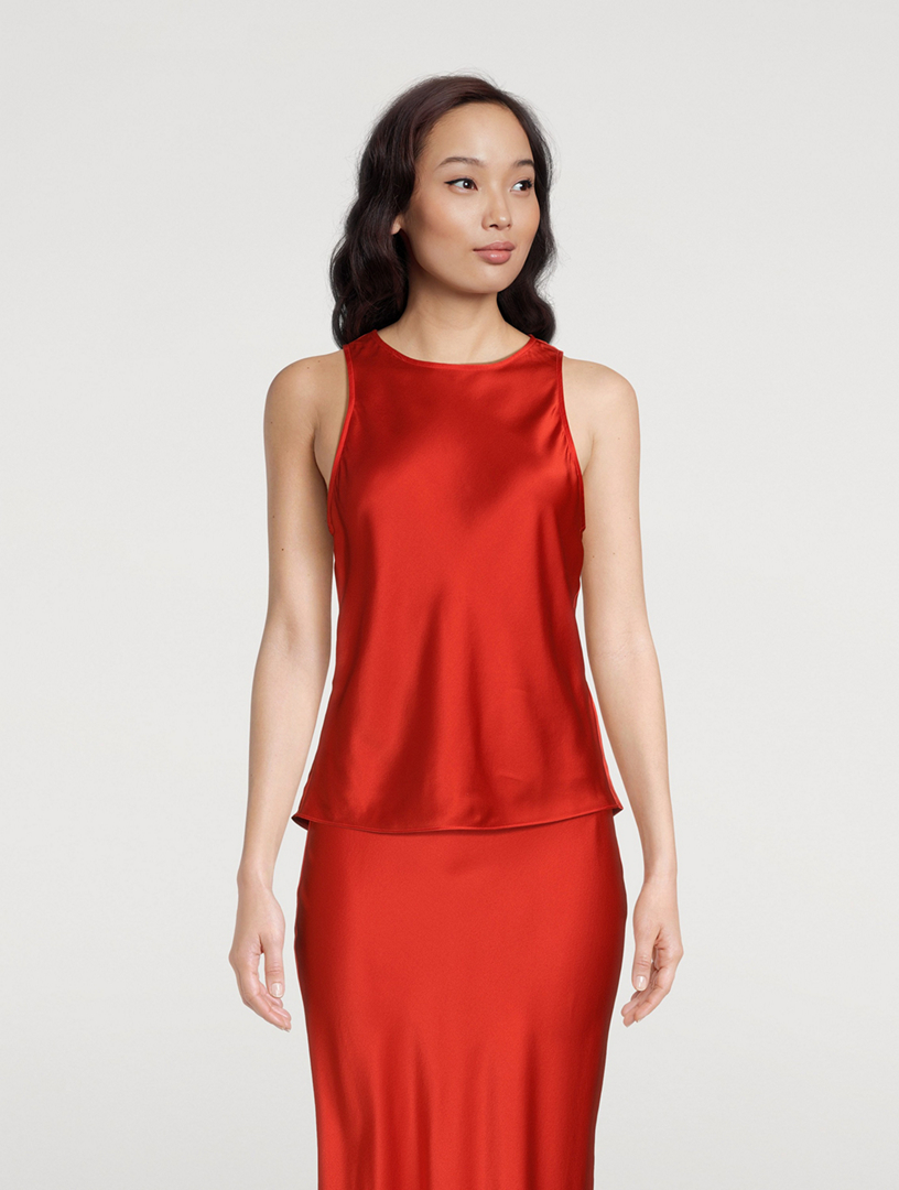 Bias Tank in Afibi Red Printed Silk