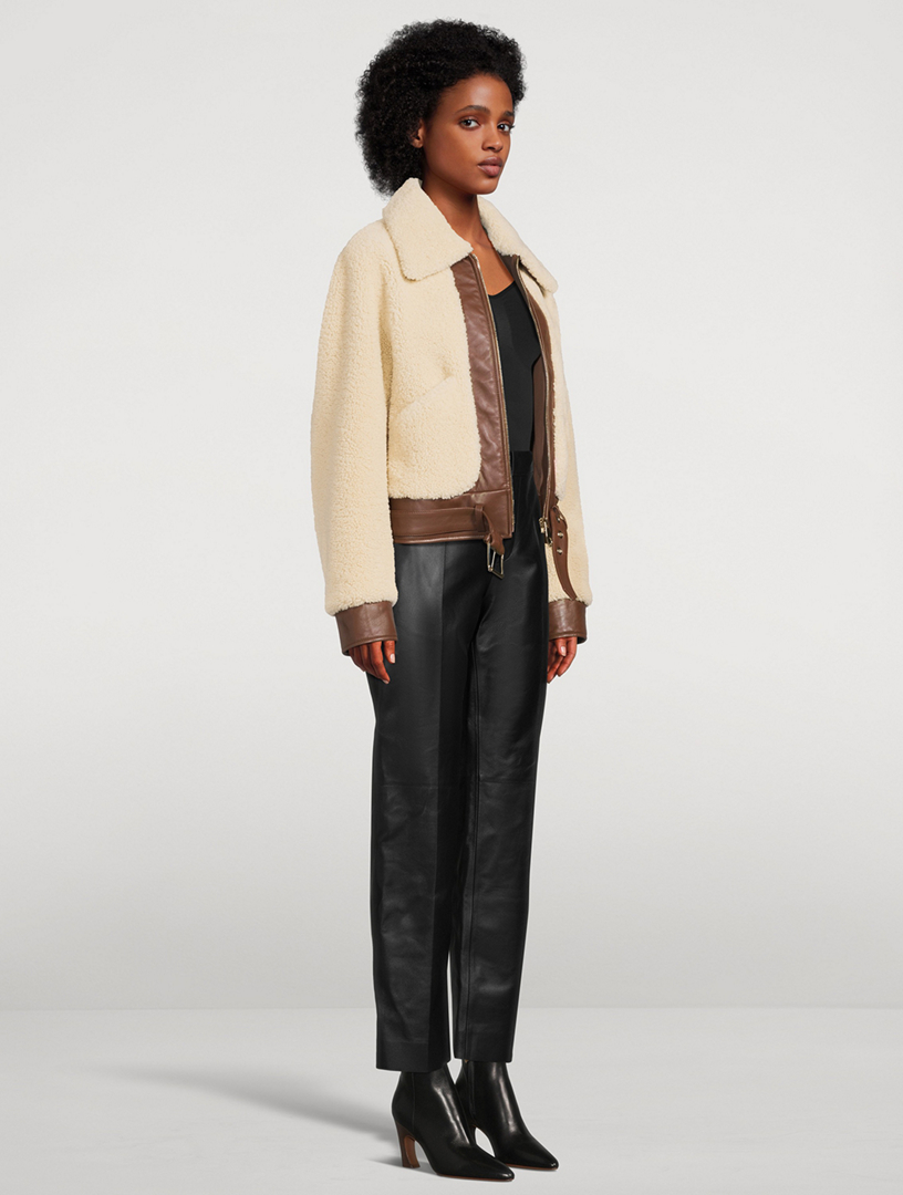 CHLOÉ Leather-Trimmed Shearling Jacket  White