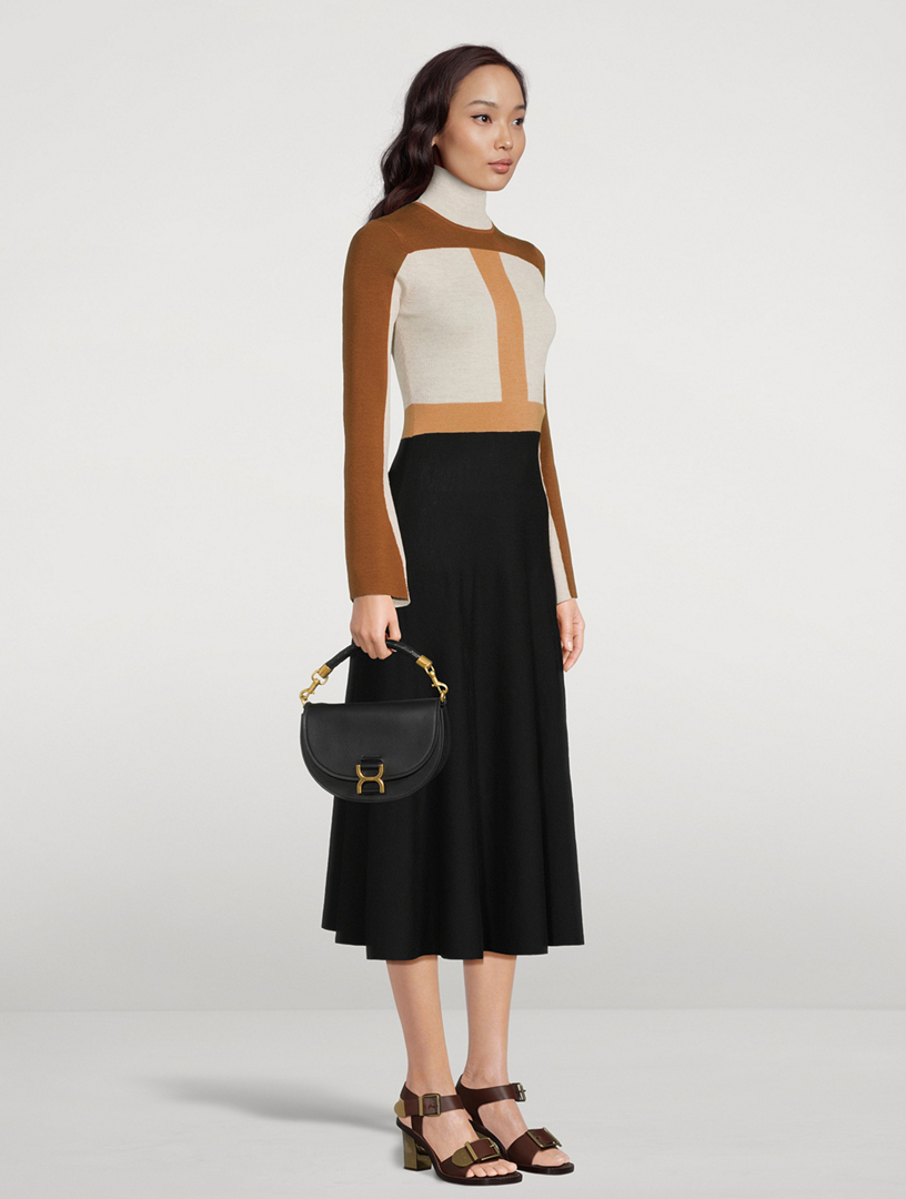Colourblock Intarsia Knit Midi Dress