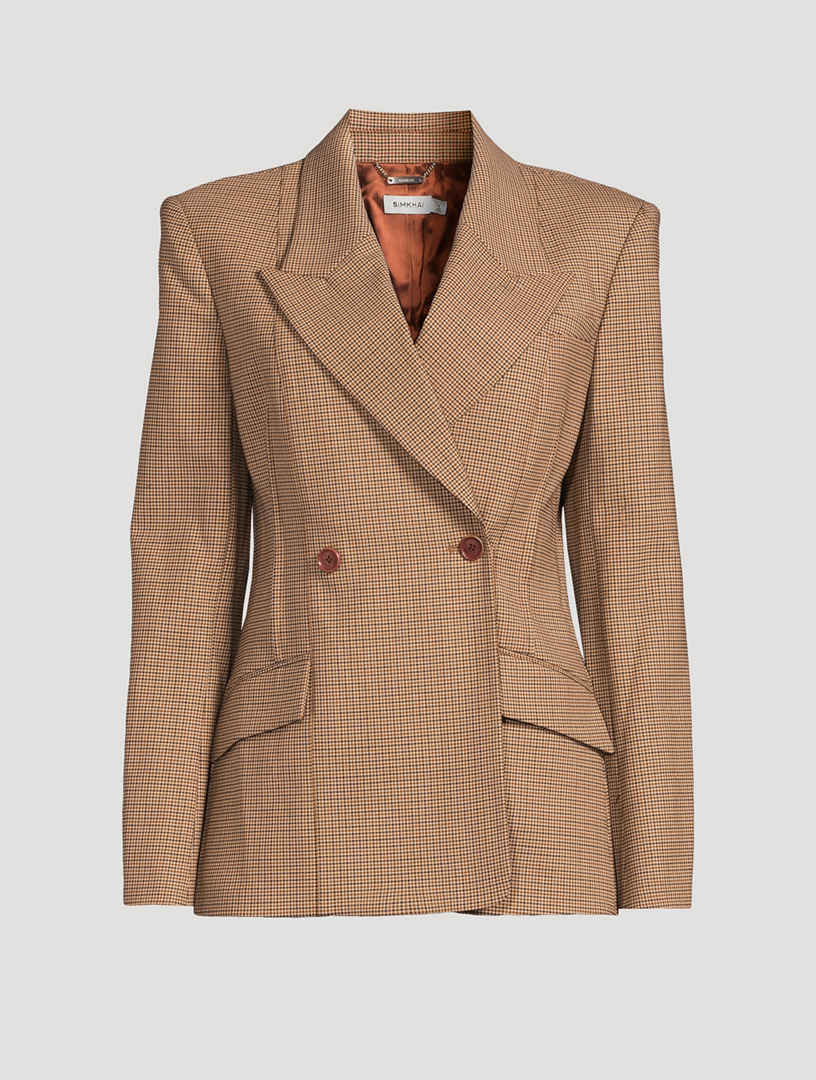 Brown Houndstooth Double Breasted Blazer