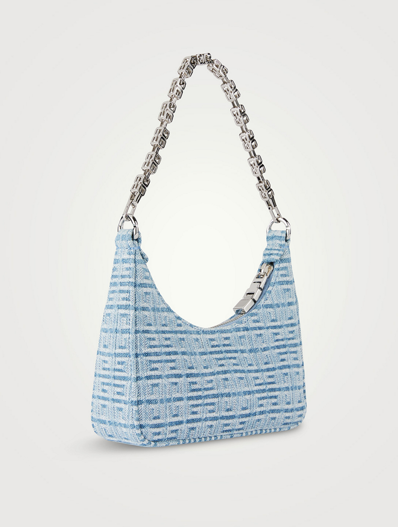 Mini Moon Cut Out Embossed Denim Shoulder Bag With Chain