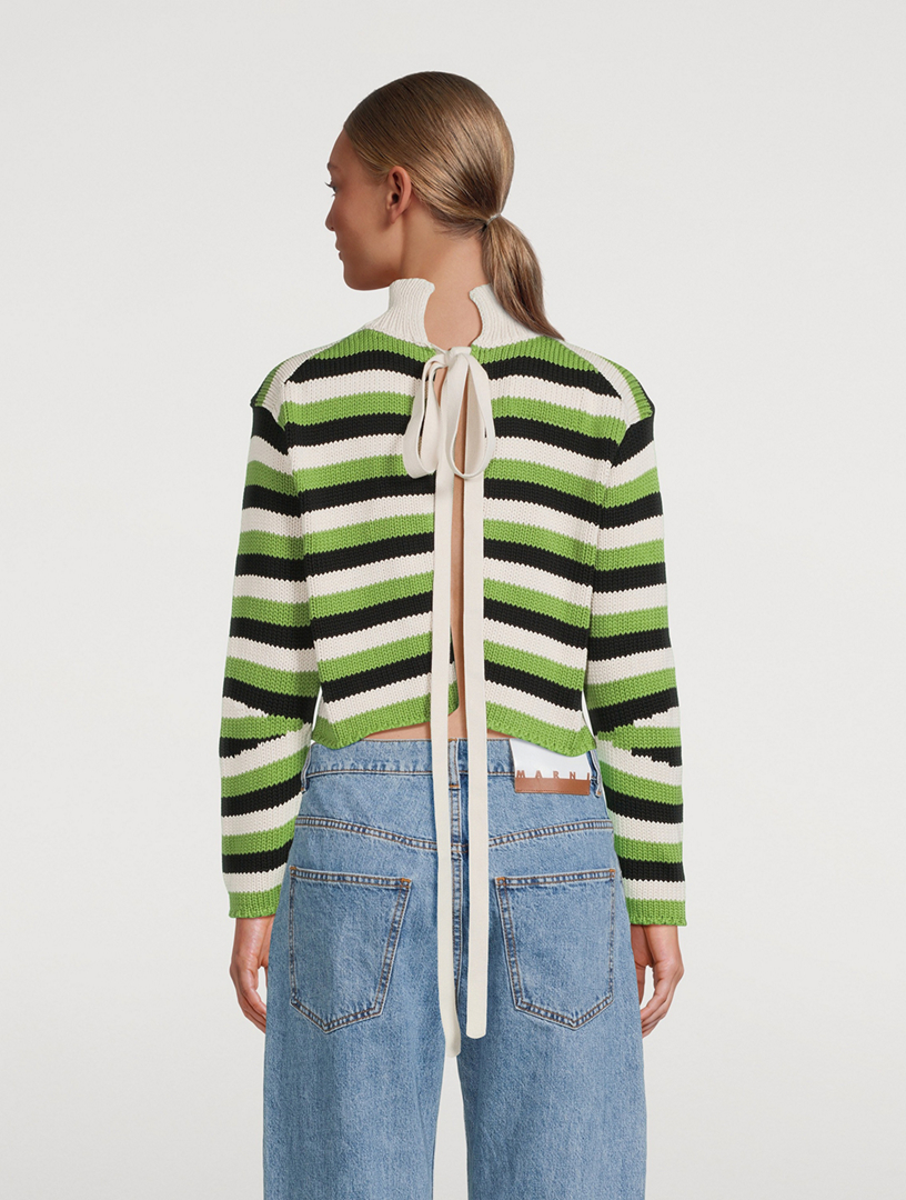 Stripe Jacquard Tie-Back Sweater