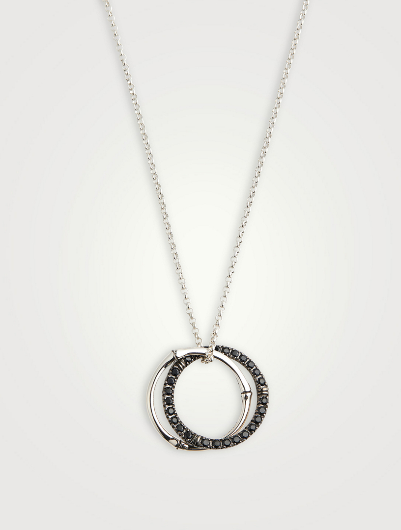 Bamboo Silver Interlinking Pendant Necklace With Black Sapphire