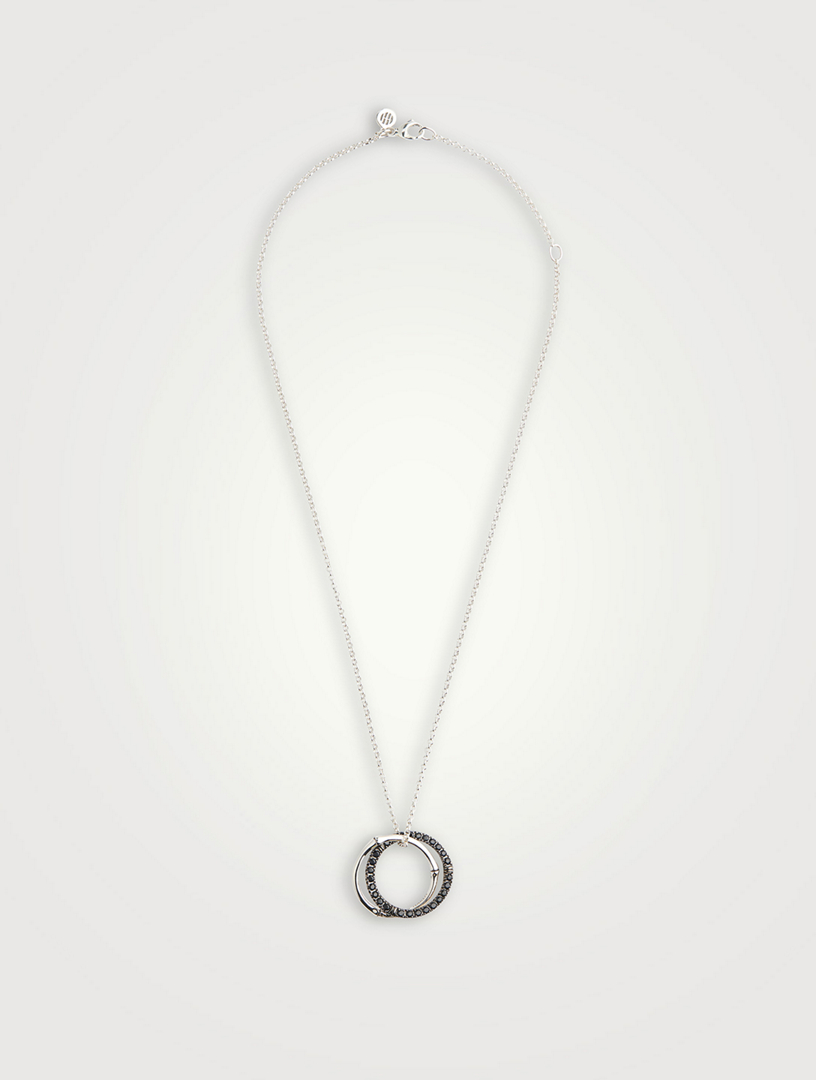 Bamboo Silver Interlinking Pendant Necklace With Black Sapphire