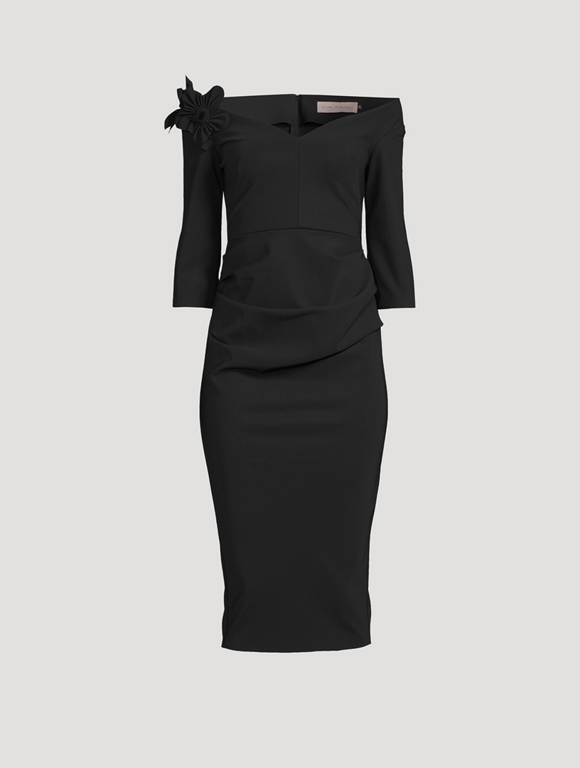 GRETA CONSTANTINE Sloane Gallant Off-The-Shoulder Midi Dress  Black