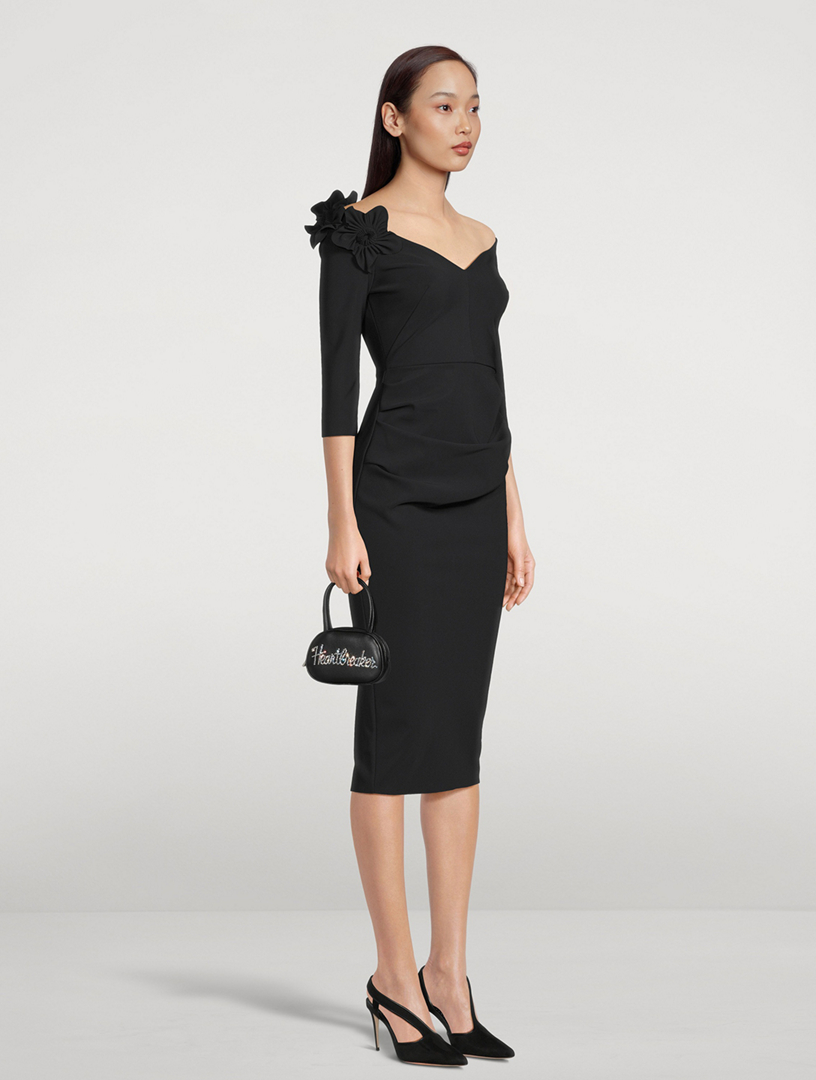 GRETA CONSTANTINE Sloane Gallant Off-The-Shoulder Midi Dress  Black