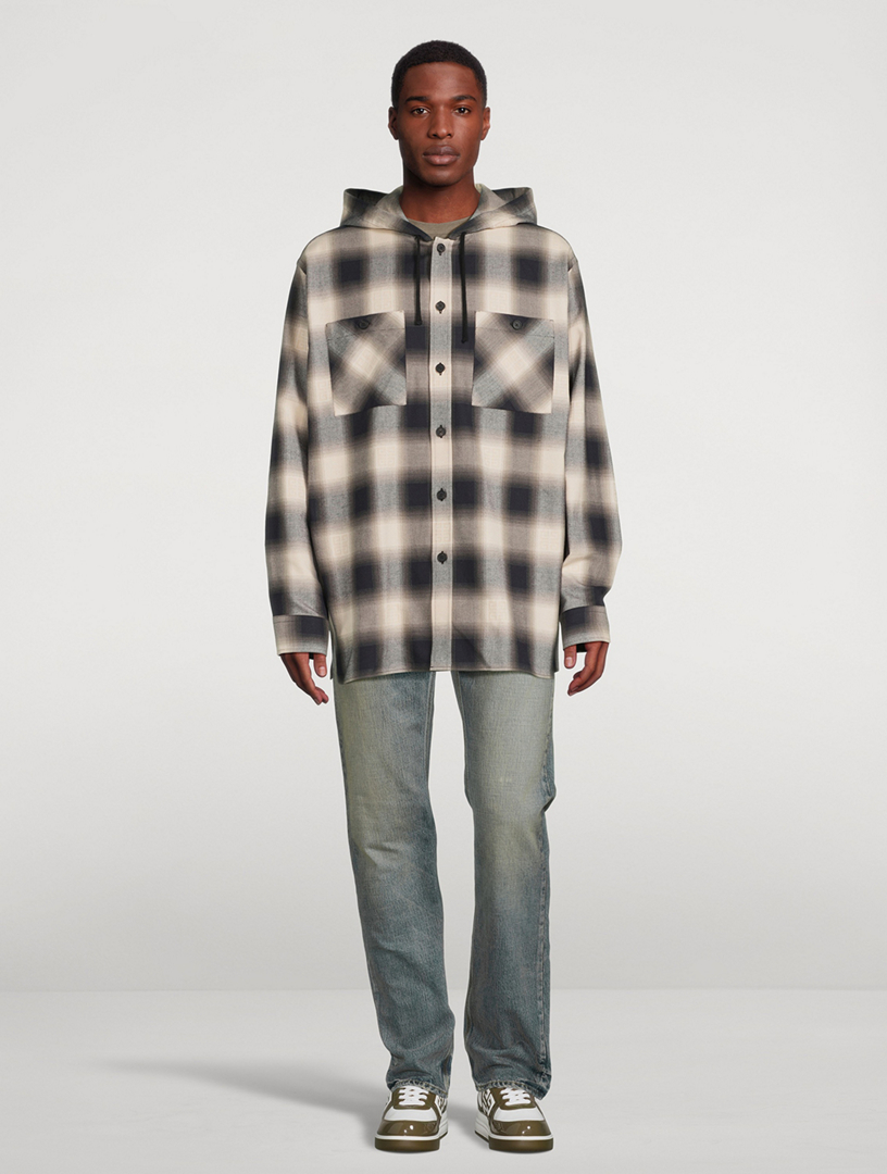 Cotton Check Shirt With Hood
