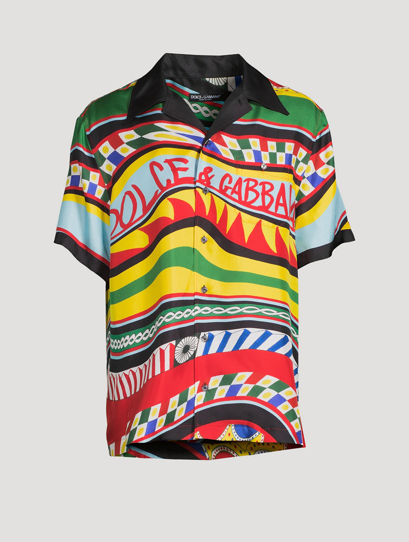 DOLCE & GABBANA Silk Short-Sleeve Shirt In Carretto Print