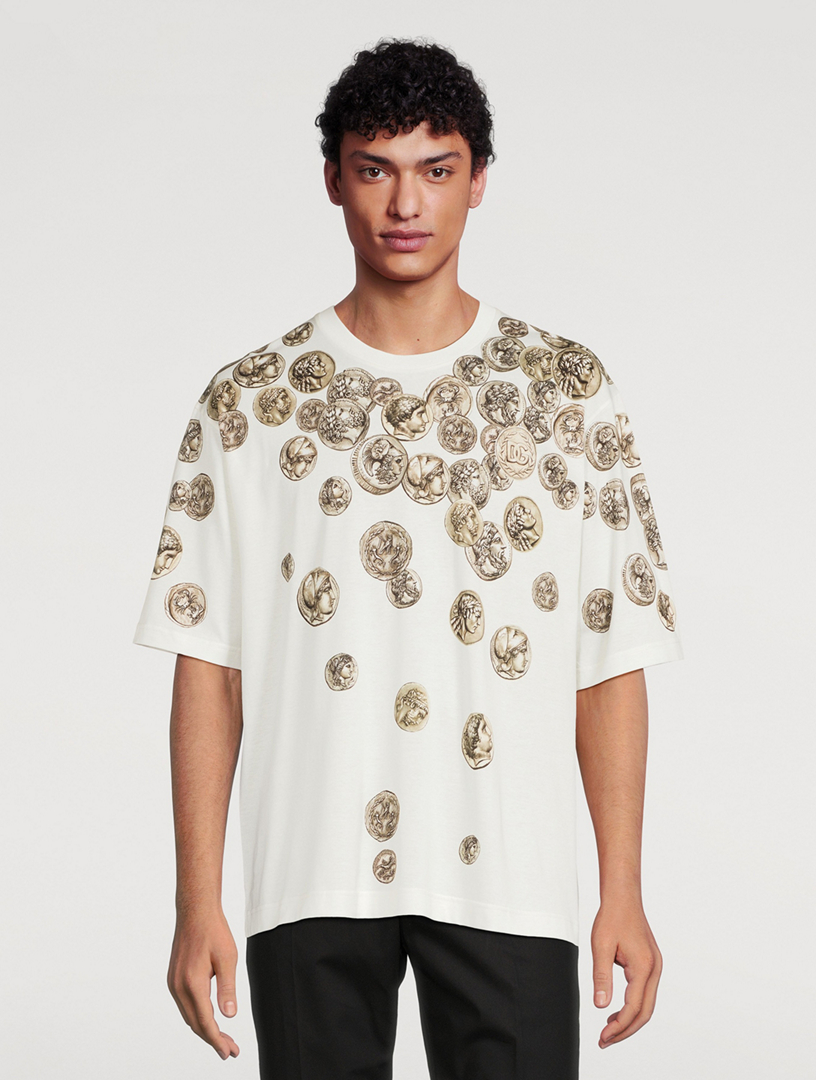 Dolce & Gabbana コインプリント コットン 半袖Tシャツ ホワイト Dolce & Gabbana コイン＆ロゴプリント コットン 半袖Tシャツ