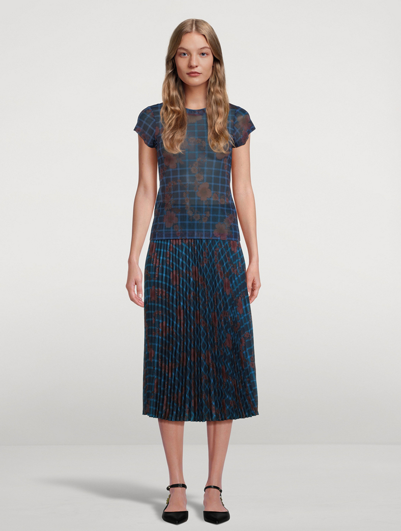 Karney Midi Skirt Flower Check Print