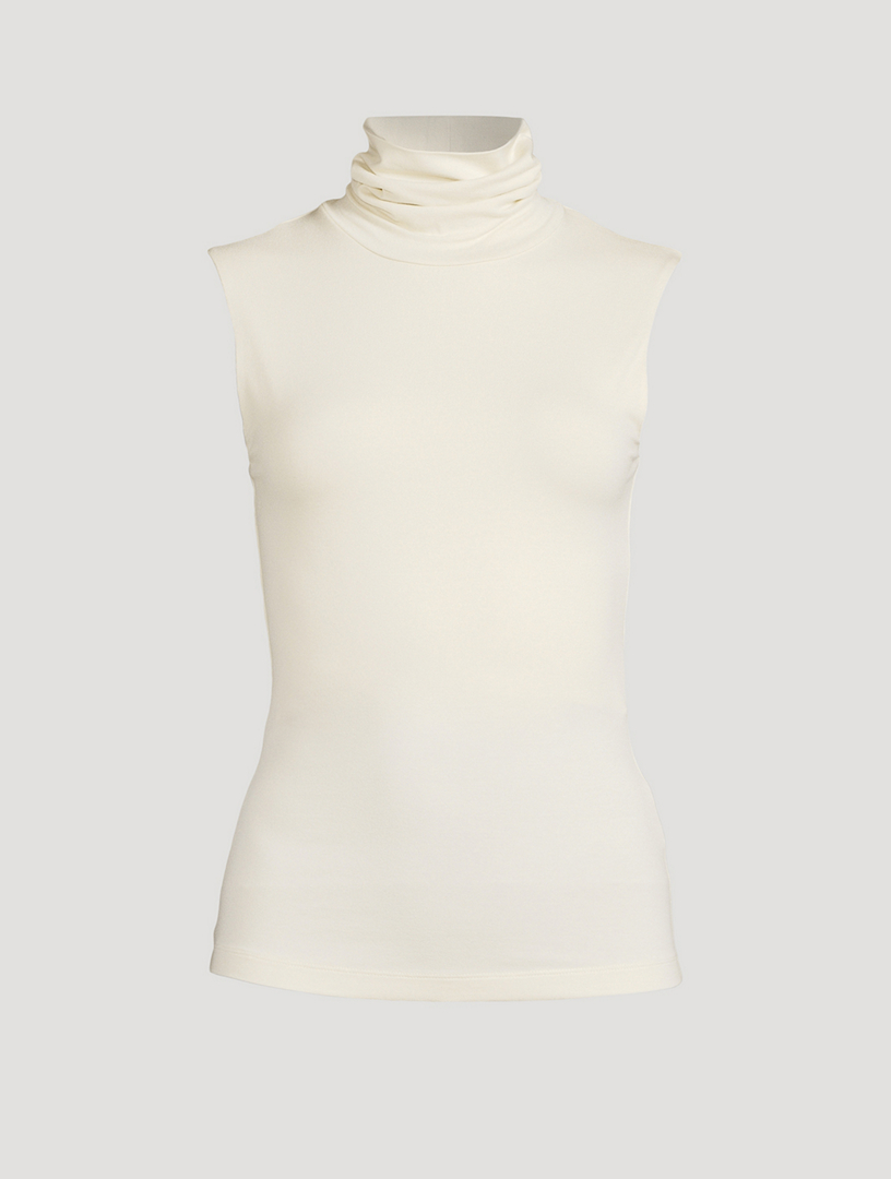 White turtleneck clearance sleeveless top