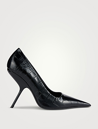 Croc-Embossed Leather Pumps