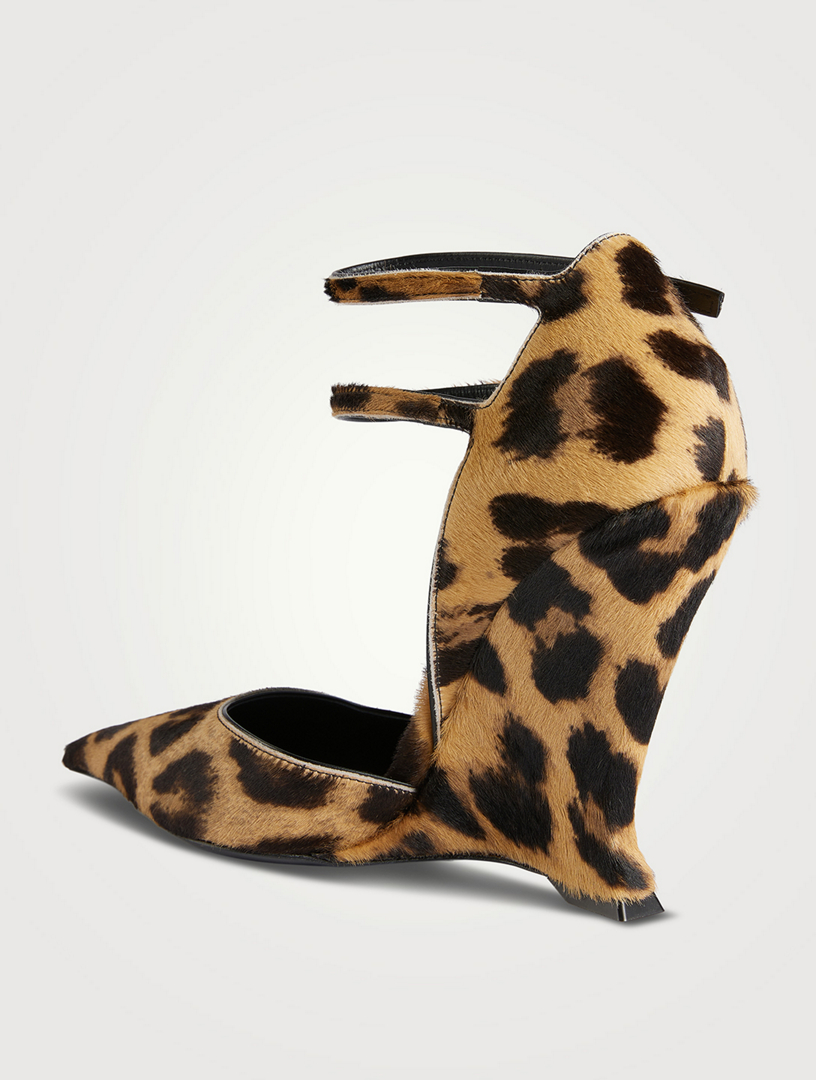 Pony Hair Wedge Pumps Leopard Print