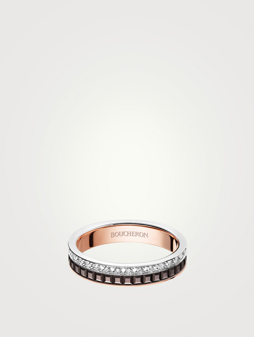 Quatre Classique Gold Wedding Band With Brown PVD And Diamonds