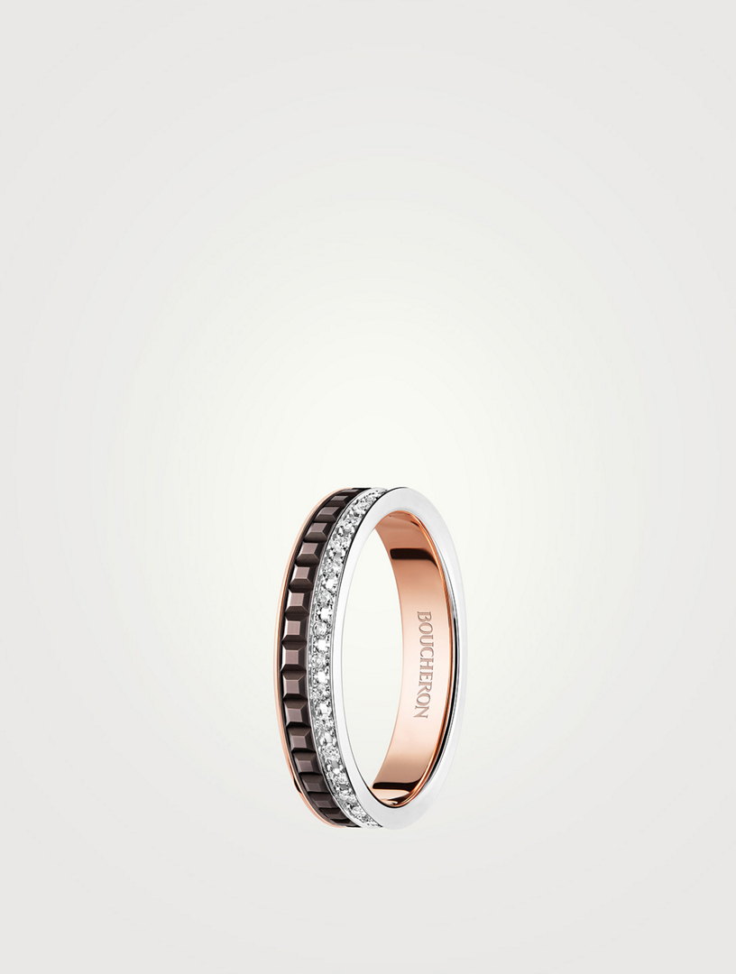 Quatre Classique Gold Wedding Band With Brown PVD And Diamonds