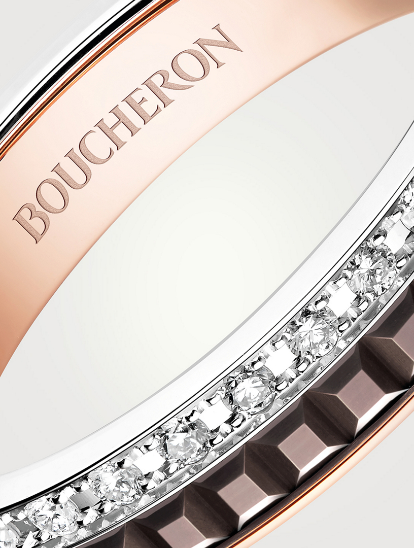Quatre Classique Gold Wedding Band With Brown PVD And Diamonds