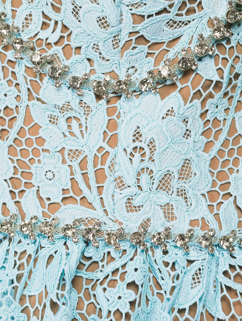 SELF-PORTRAIT Robe aux épaules dénudées en dentelle florale  Bleu