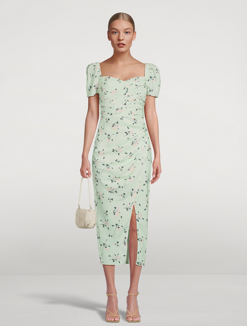 Green Floral Print Iris Midi Dress – self-portrait-US