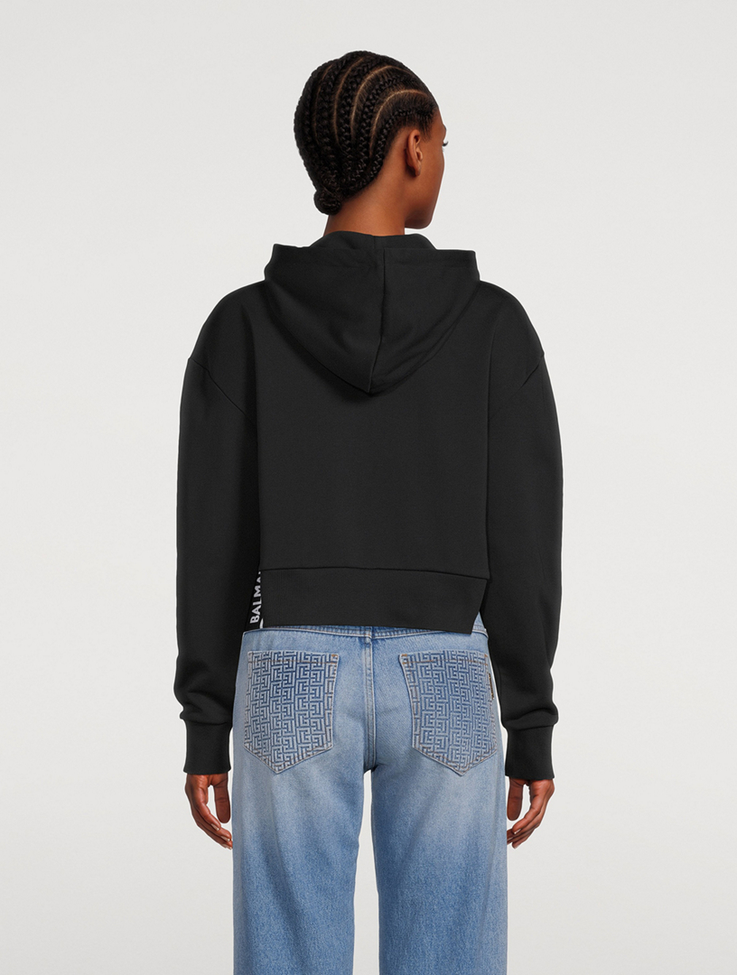 BALMAIN Flock Logo Cropped Hoodie | Holt Renfrew