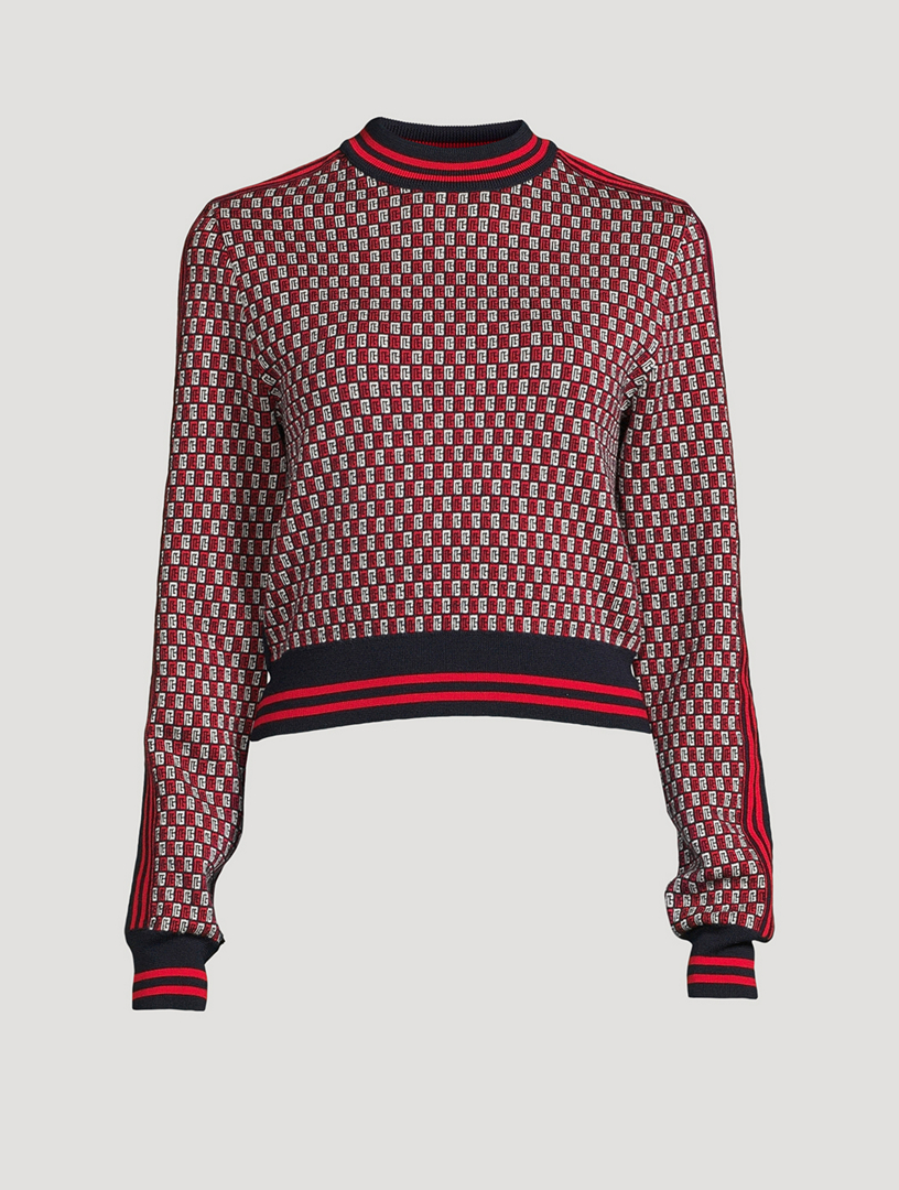 BALMAIN Wool Monogram Cropped Sweater