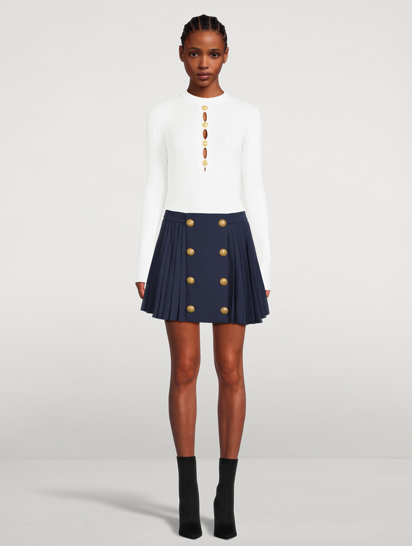 Pleated Wool Mini Skirt