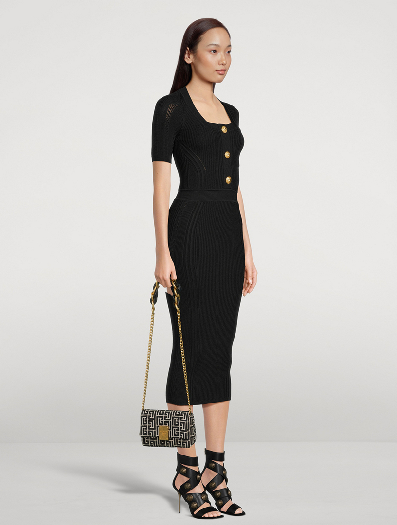 herlipto　Gold-Buttoned Plaid Knit Dress Gold-Buttoned Plaid Knit Dress