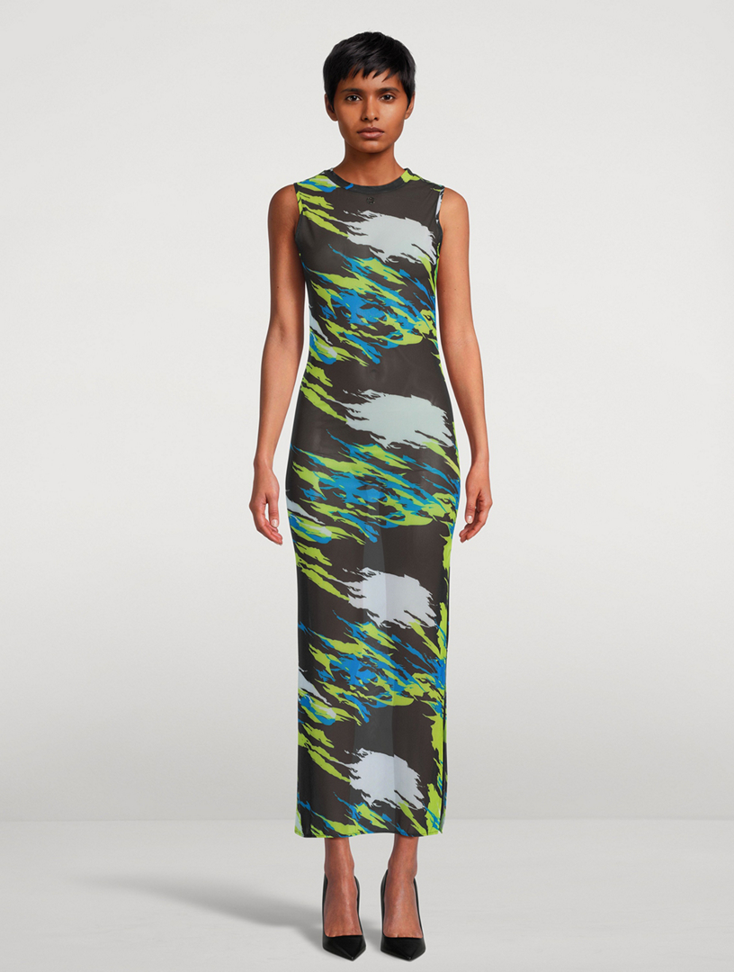 Mesh Maxi Dress Moto Print