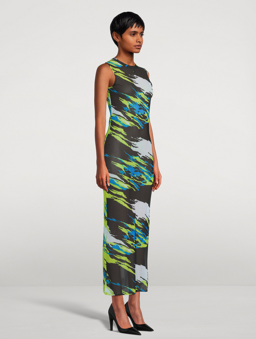 Mesh Maxi Dress Moto Print