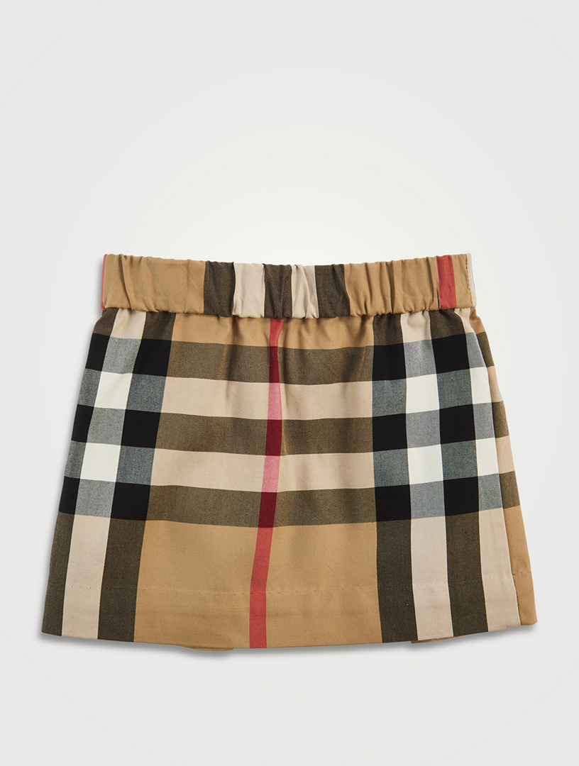 BURBERRY Exaggerated Check Cotton Pleated Skirt