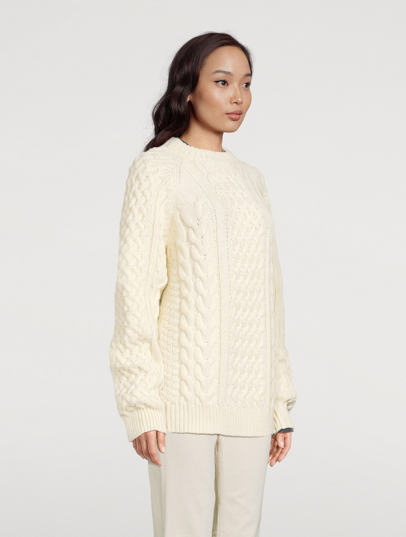 Bare Knitwear Woman Porteau Cable Crew Sweater Ecru Cream - Advice from a  Caterpillar