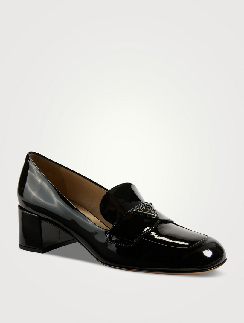 Logo Patent Leather Loafers in Black - Prada
