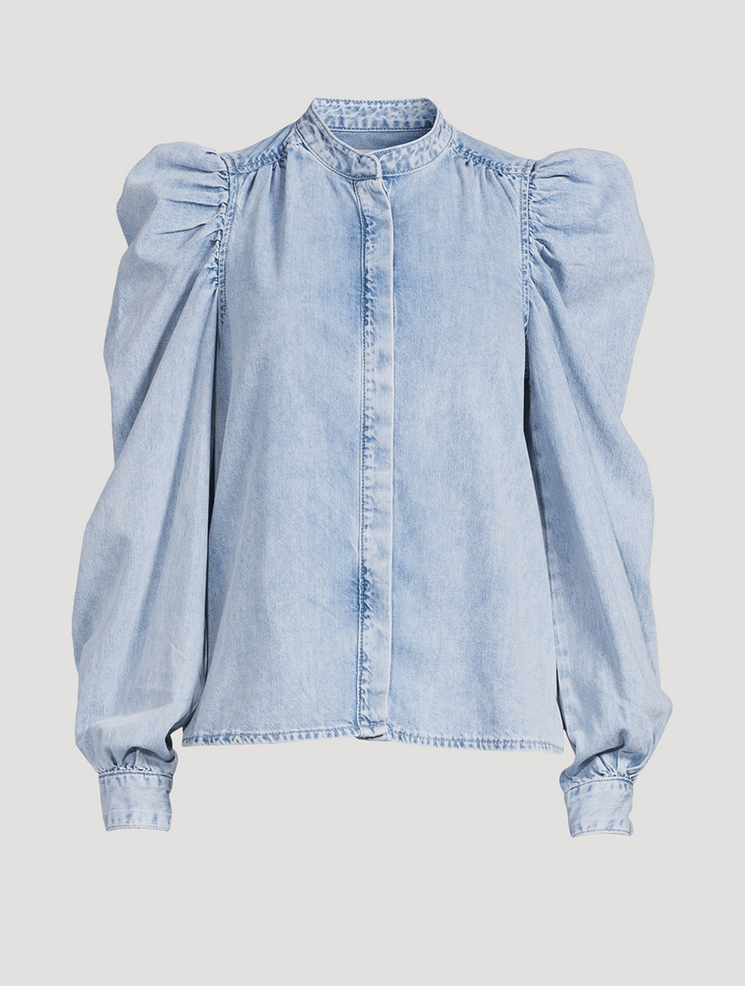 FRAME Gillian Puff-Sleeve Denim Blouse | Holt Renfrew