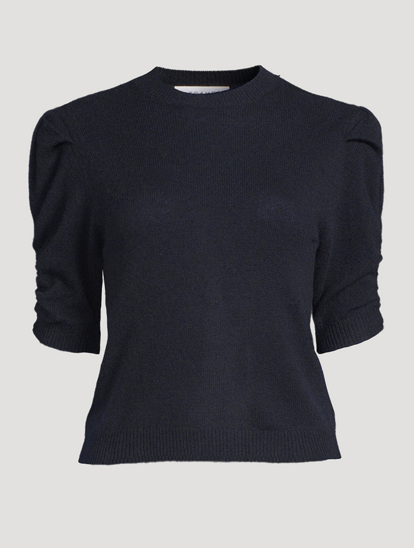 Ruched-Sleeve Recycled Cashmere Sweater