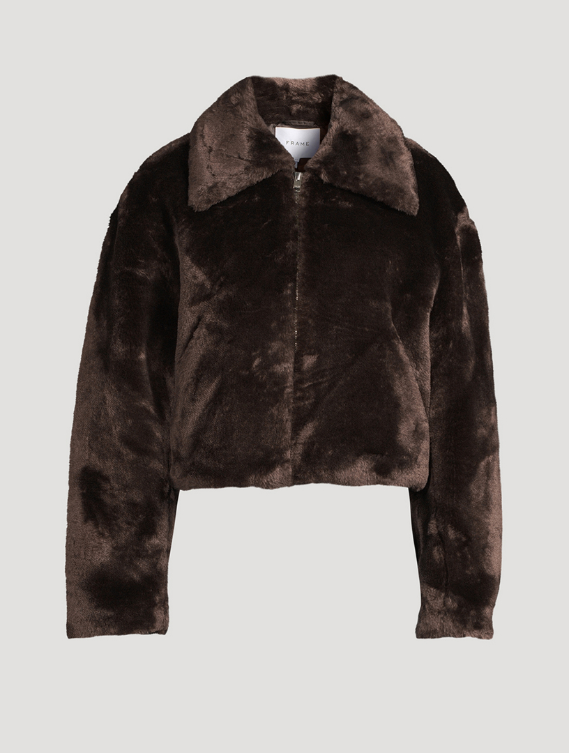 MICRO SUEDE BOMBER JACKET WITH FAUX FUR COLLAR