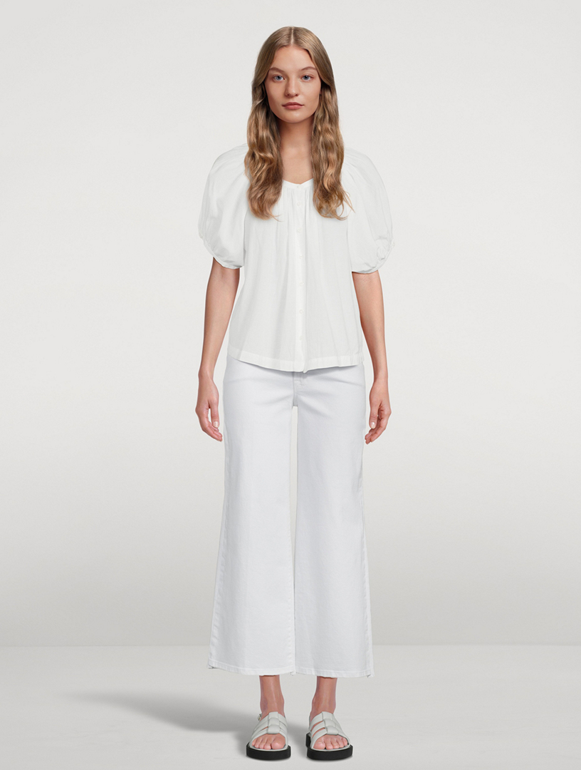 GOOD AMERICAN Jean coupé court Good Waist Palazzo  Blanc