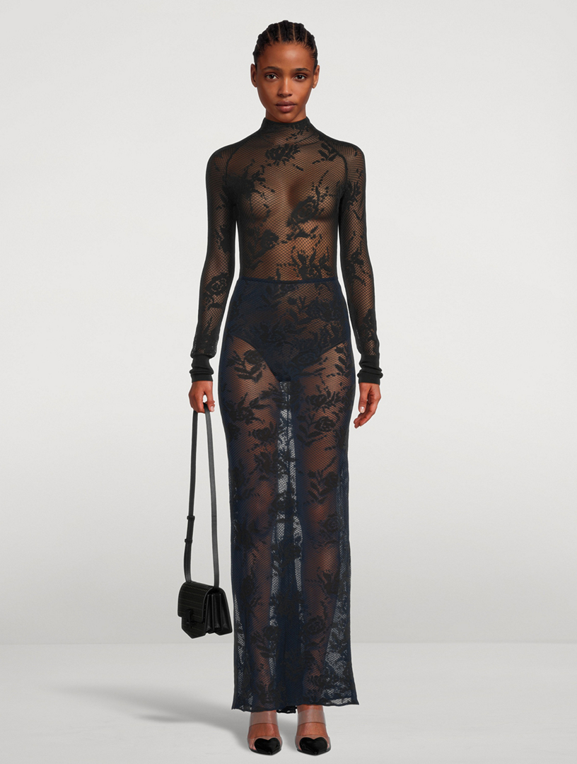 Sheer Floral Lace Maxi Skirt