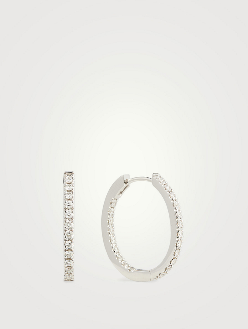 18K White Gold Oval Diamond Hoop Earrings