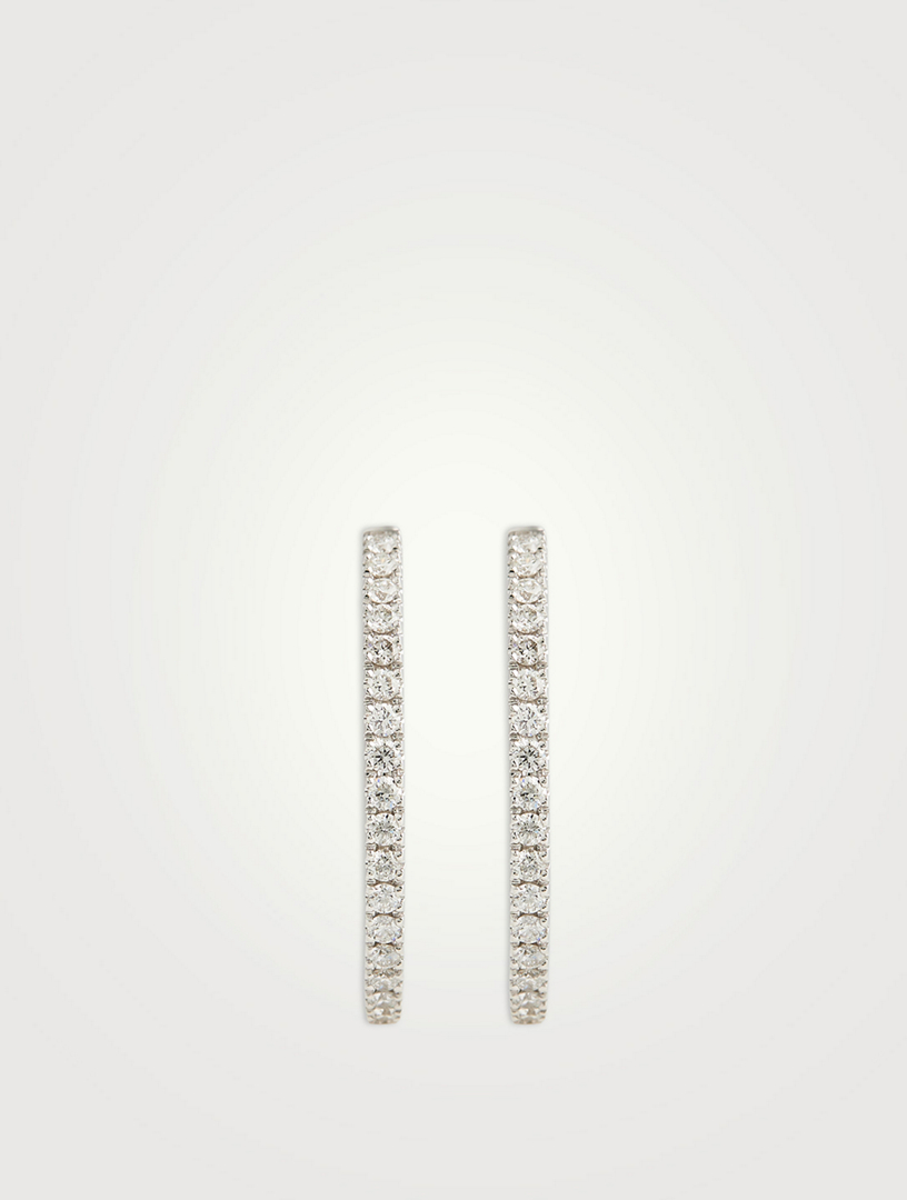 18K White Gold Oval Diamond Hoop Earrings