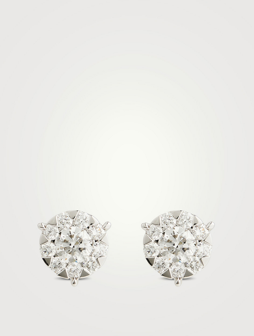 Bouquet 18K White Gold Three-Prong Stud Earrings