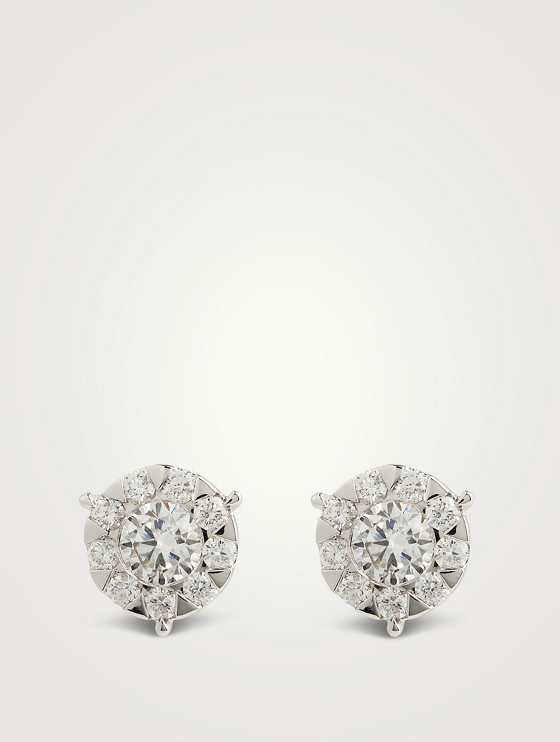 Bouquet 18K White Gold Three-Prong Stud Earrings