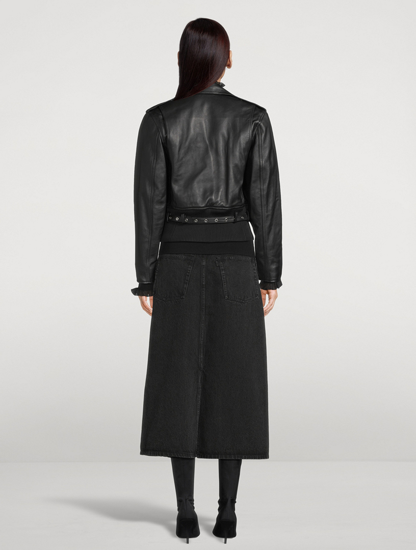 Belted Leather Biker Jacket