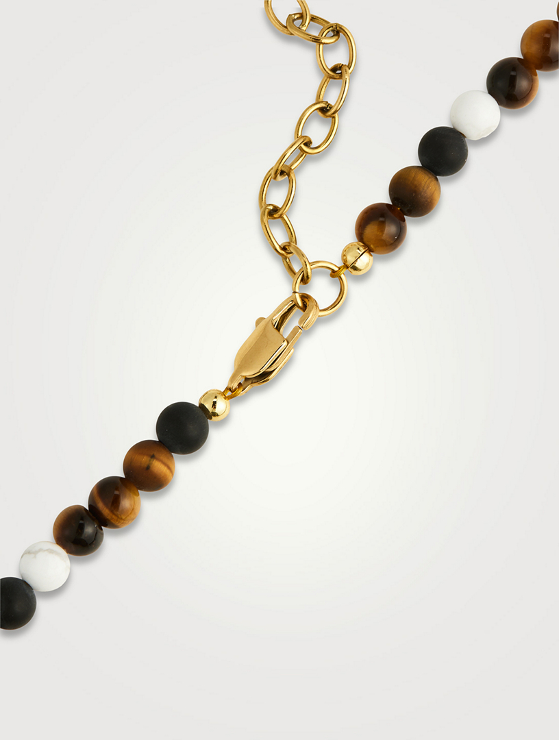 Howlite Tiger Bead Necklace NIALAYA Beaded Necklace With Brown Tiger Eye,  Howlite, And Onyx
