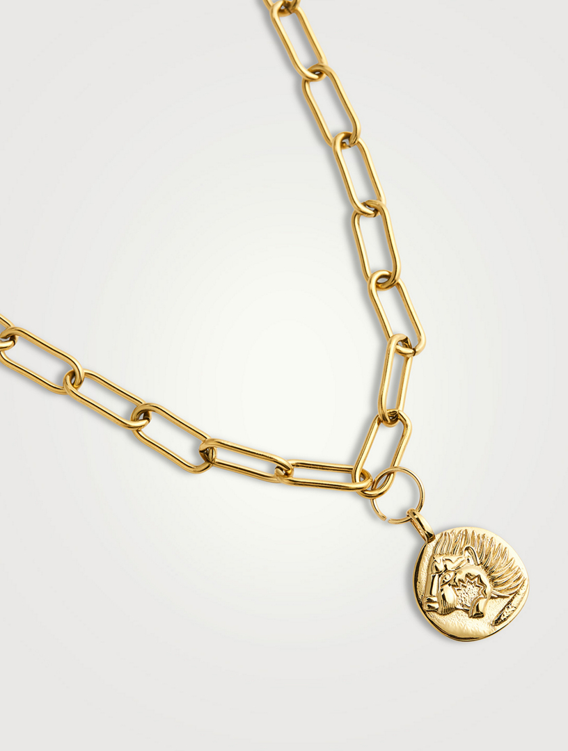 Paperclip Chain Necklace With Lion Coin Pendant
