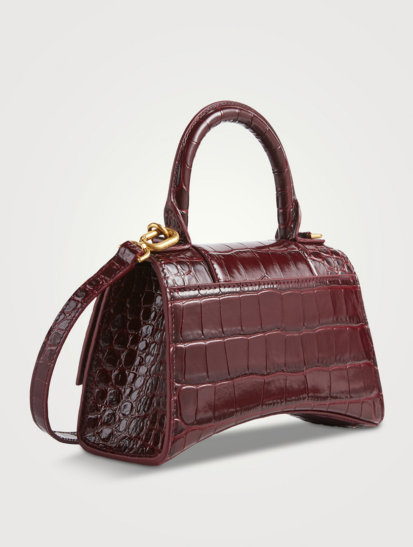 BALENCIAGA XS Hourglass Croc-Embossed Leather Top Handle Bag | Holt Renfrew