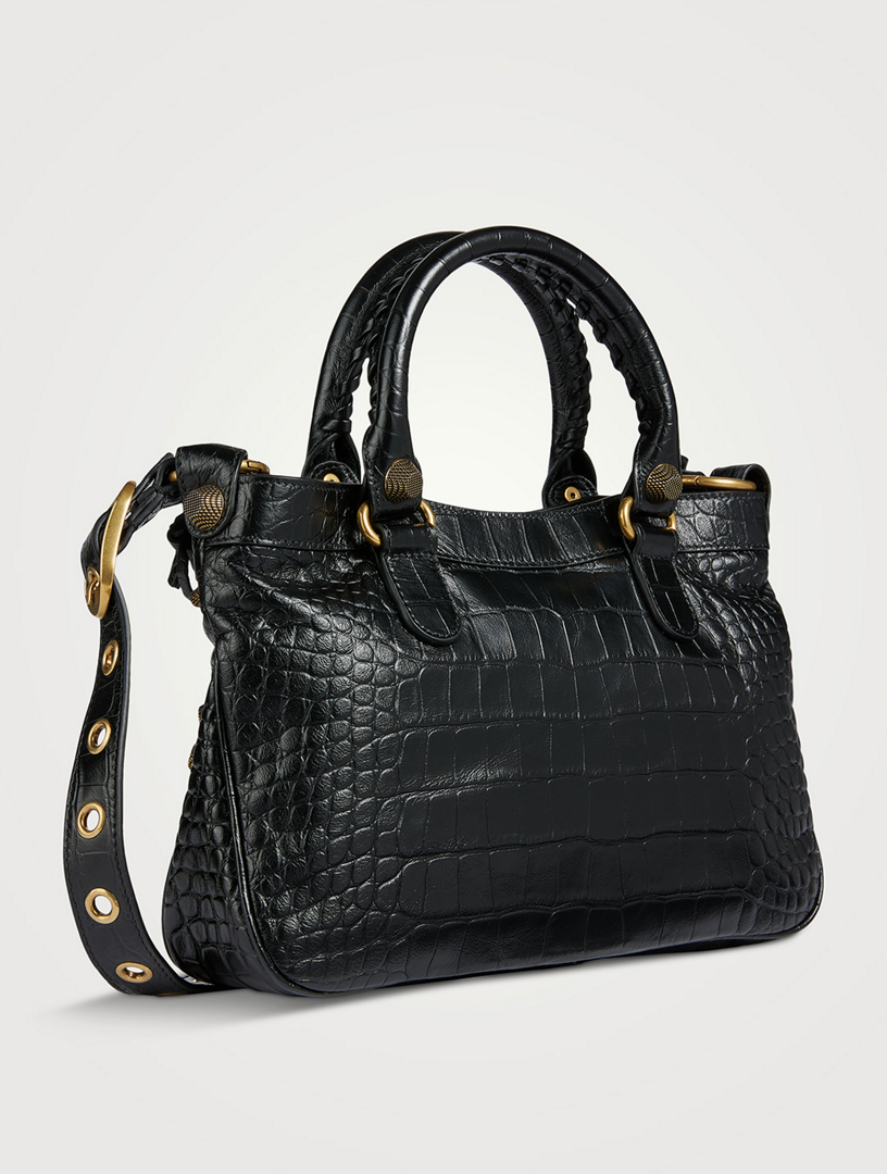BALENCIAGA Medium Neo Cagole Croc-Embossed Leather Tote Bag