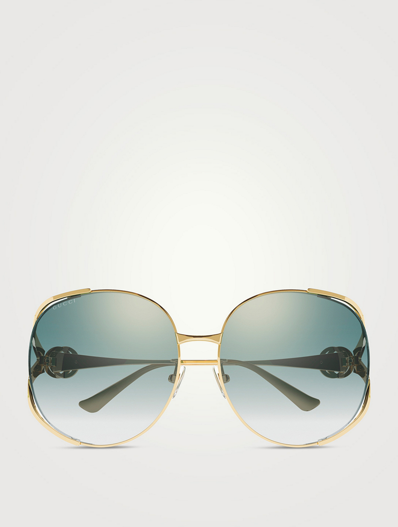 Gucci Chain Oversize Square Charm Sunglasses in Shiny Endura Gold