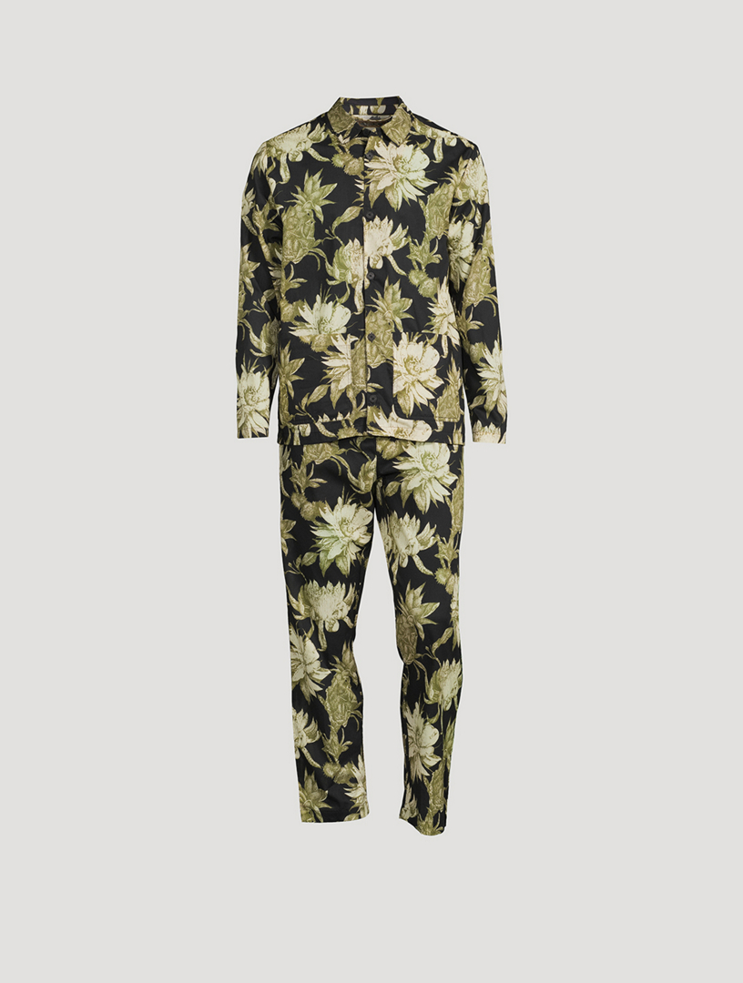 DESMOND & DEMPSEY Pocket Pajama Set In Night Bloom Print