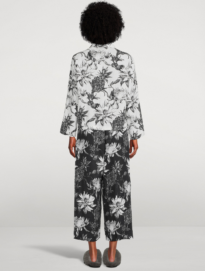 DESMOND & DEMPSEY Pocket Pajama Set In Night Bloom Print