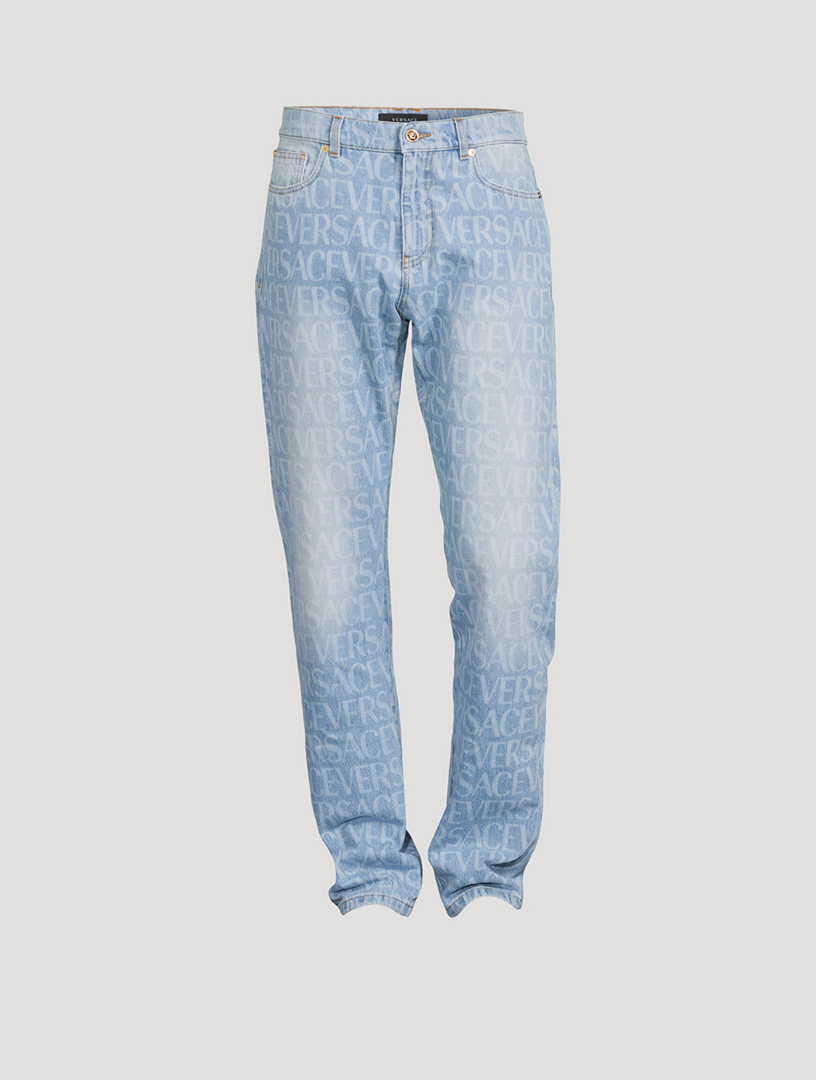 VERSACE Cotton Straight-Leg Jeans In Logo Print